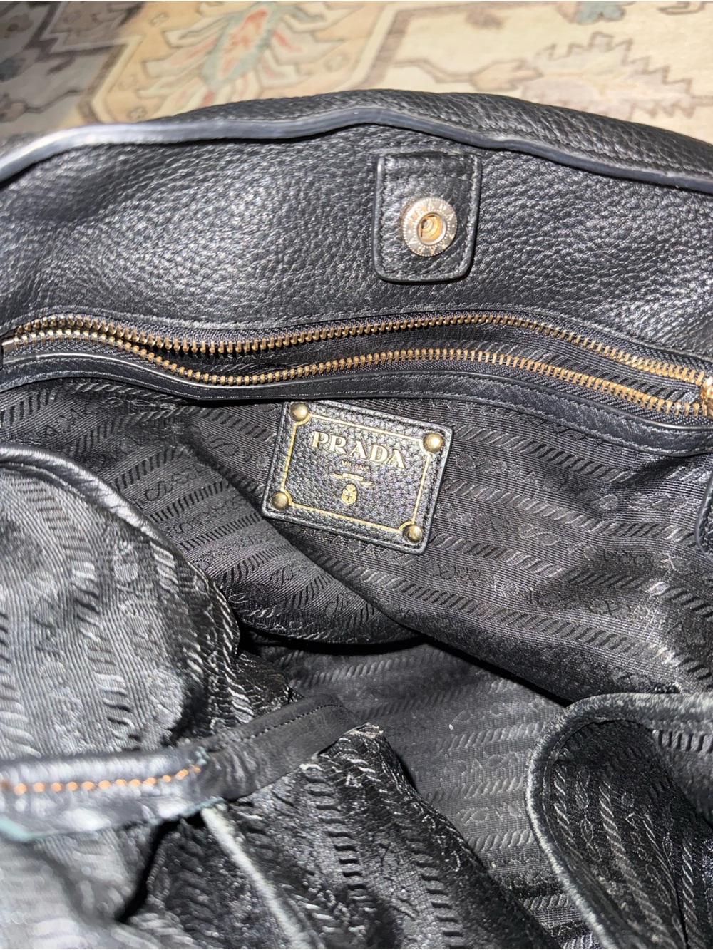 Prada Black Pebbled Leather Tote with Gold Hardware - Picture 6 of 6